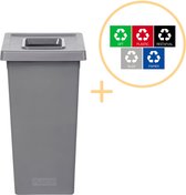 Plafor Fit Bin, Prullenbak voor afvalscheiding - 75L – Grijs - Inclusief 5-delige Stickerset - Afvalbak voor gemakkelijk Afval Scheiden en Recycling - Afvalemmer - Vuilnisbak voor Huishouden, Keuken en Kantoor - Afvalbakken - Recyclen