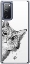 Casimoda® hoesje - Geschikt voor Samsung Galaxy S20 FE - Kat Kiekeboe - 2-in-1 case - Schokbestendig - Illustratie - Verhoogde randen - Wit, Transparant