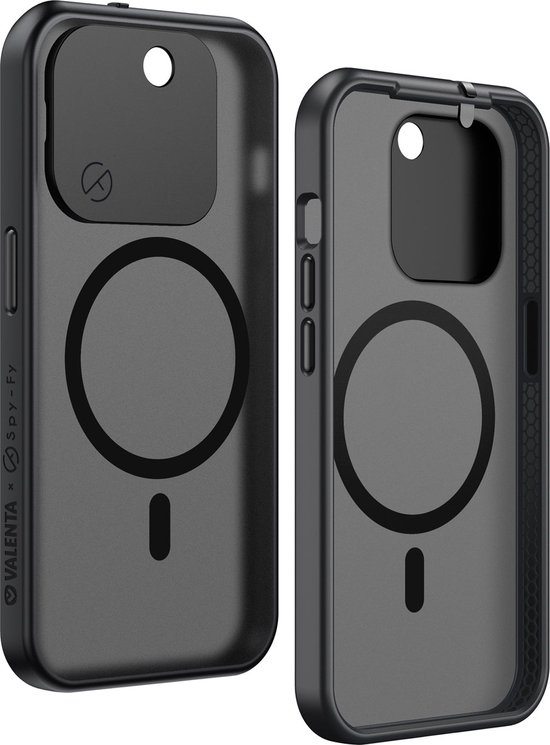 Valenta x Spy-Fy - Coque iPhone 15 Pro avec caches d'appareil photo à l'avant et à l'arrière | Protège votre vie privée et vos Caméras | Valenta Étui de confidentialité Smokey Zwart