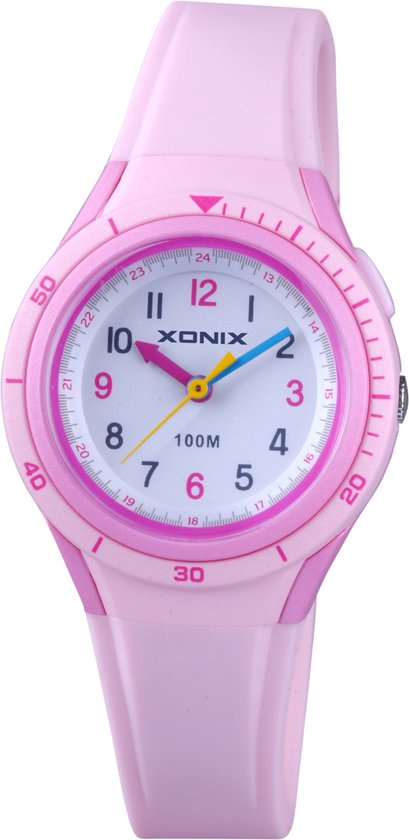 Xonix ABO-001 - Horloge - Analoog - Kinderen - Unisex - Siliconen band - ABS - Cijfers - Waterdicht - Roze - 10 ATM