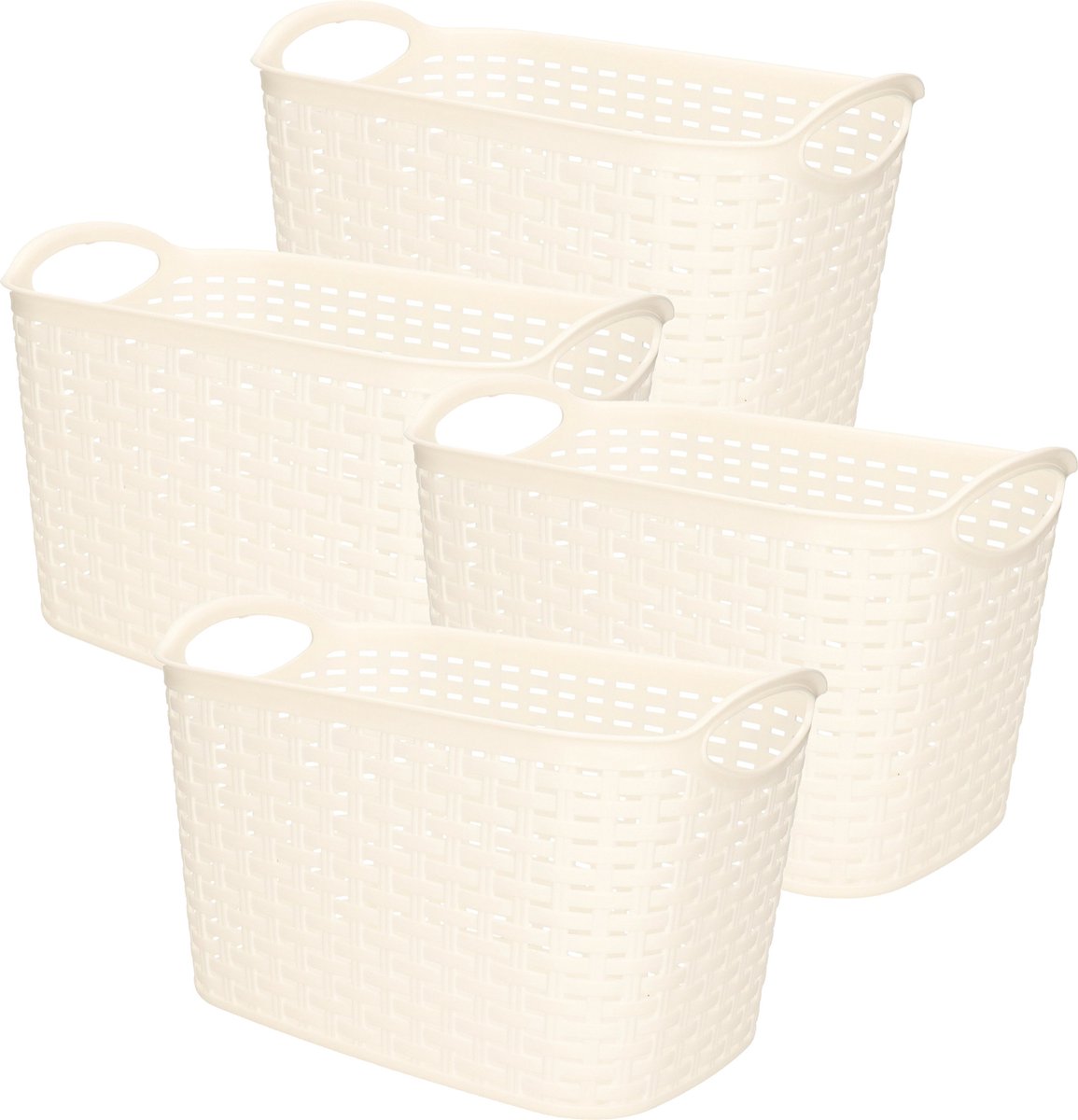 Plasticforte opbergmandje/kastmandje - 4x - 6,4 liter - wit - kunststof - 19 x 29 x 18 cm