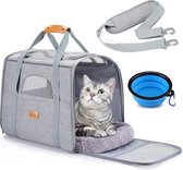 Kattentransportbox, kattentransportboxen, opvouwbare kattentas, transporttas, hondendraagtas, transporttas met verstelbare schouderband, kattenbox voor katten, kleine honden, puppy's