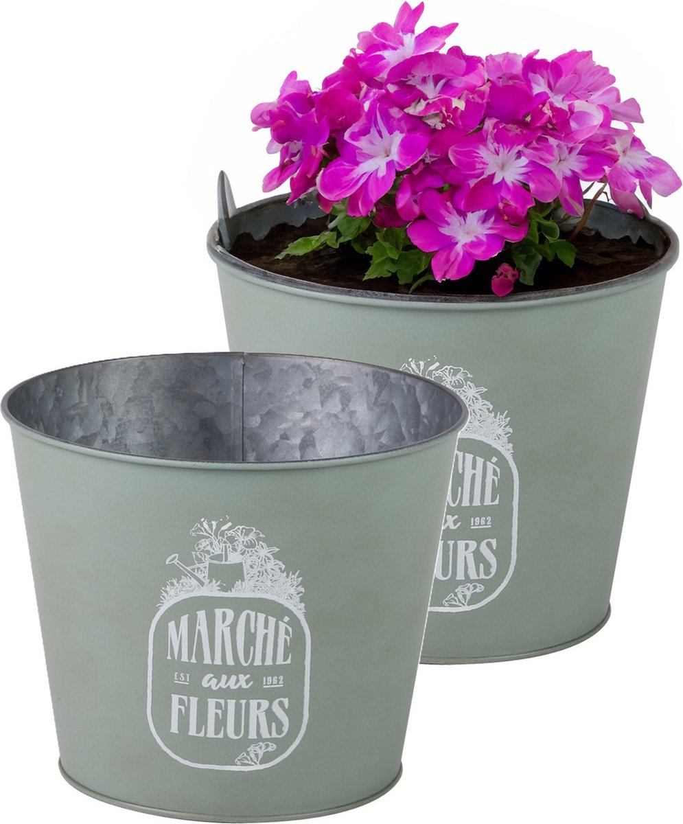 Goedkoopste Sunnydays /plantenpot/bloempot - 2x - zink - jadegroen - D17 x H14 cm