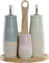 Items Azijn/Olie flessen tafelset - met peper/zout vaatjes - keramiek/bamboe - kleurenmix - modern/design