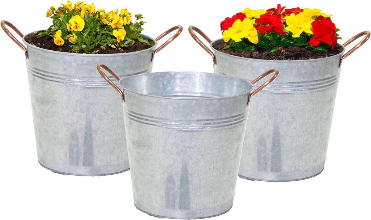 Goedkoopste Mega Collections Emmer/plantenpot/bloempot Jean - 3x - zink - zilver - D14 X H13 cm