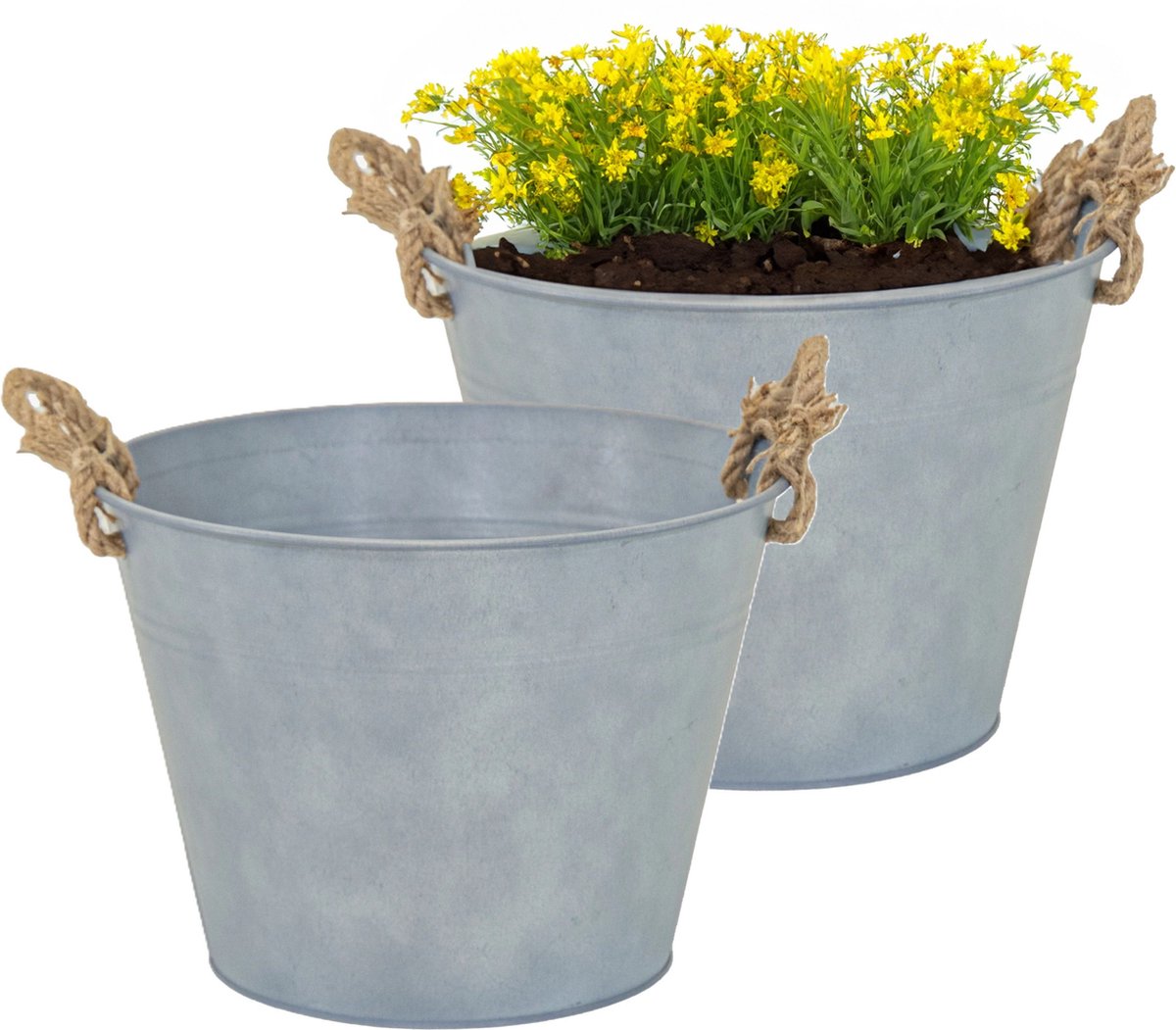 Goedkoopste Mega Collections plantenpot/bloempot Old Rope - 2x - zink - zilver - D35 X H25 cm