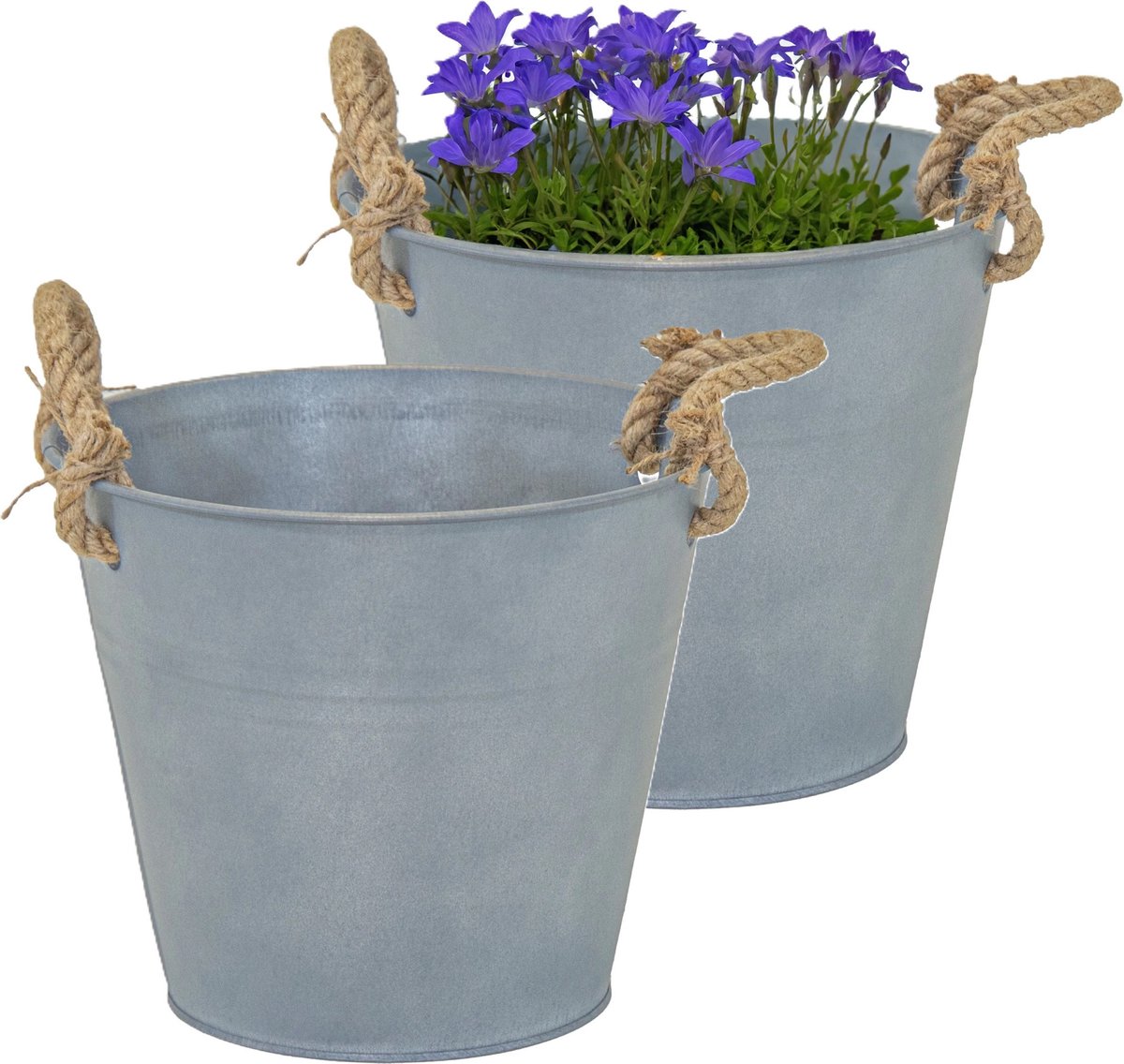 Goedkoopste Mega Collections Emmer/plantenpot/bloempot Old Rope - 2x - zink - zilver - D25 X H22 cm