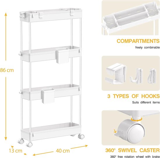 badkamer trolley 3 laags 71,5x31x18 cm op wieltjes smal bamboe