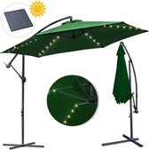Zweefparasol - Strandparasols - Balkonparasols - Solar LED parasol Waterdicht - Parasol - Parasols - Ø 300cm - 3m - Tuinparasol - Zonne-energie - Groen- Draai- en Kantelbaar - 360° draaibaar - Duurzame Zweefparasol - Met voet