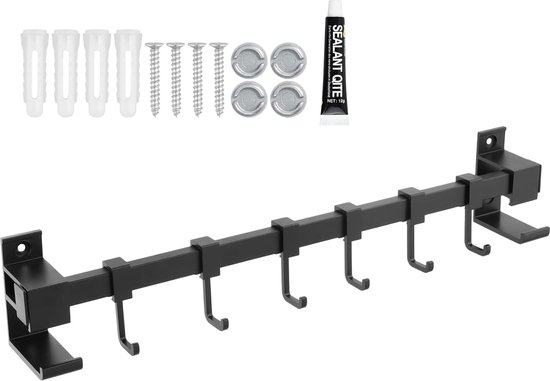 ATTEEFI keukengerei bar 80 cm, aluminium strip met 12 beweegbare haken, zwarte keukenstrip, stang met haken voor keuken, badkamer en hal ATTEEFI keukengerei bar 80 cm, aluminium strip met 12 beweegbare haken, zwarte keukenstrip, stang met haken voor keuken, badkamer en hal
