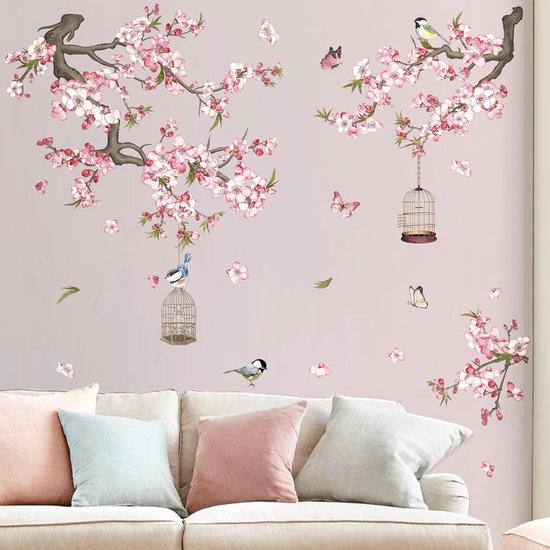 wondever Grote Aquarel Bloem Tak Muurstickers Blauwe Bloesem Boom
