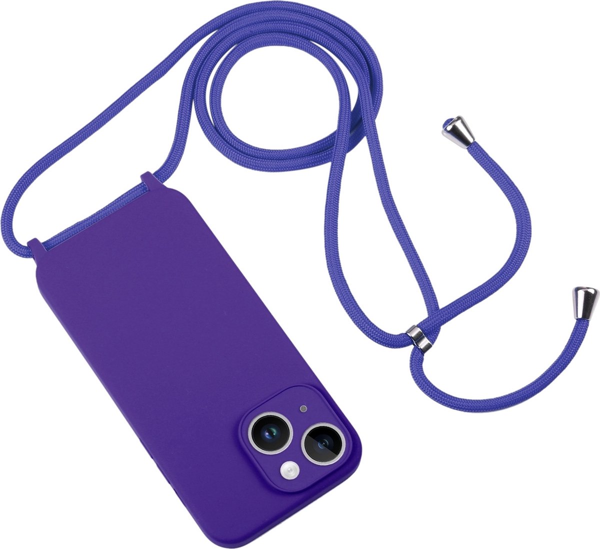 Mobigear Telefoonhoesje geschikt voor Apple iPhone 15 Siliconen | Mobigear Lanyard Hoesje met koord - Paars
