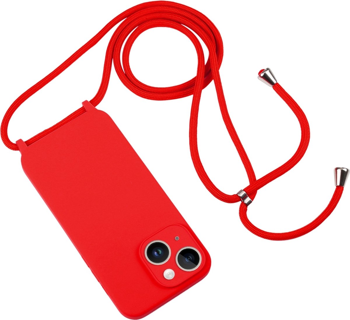 Mobigear Telefoonhoesje geschikt voor Apple iPhone 15 Plus Siliconen | Mobigear Lanyard Hoesje met koord - Rood