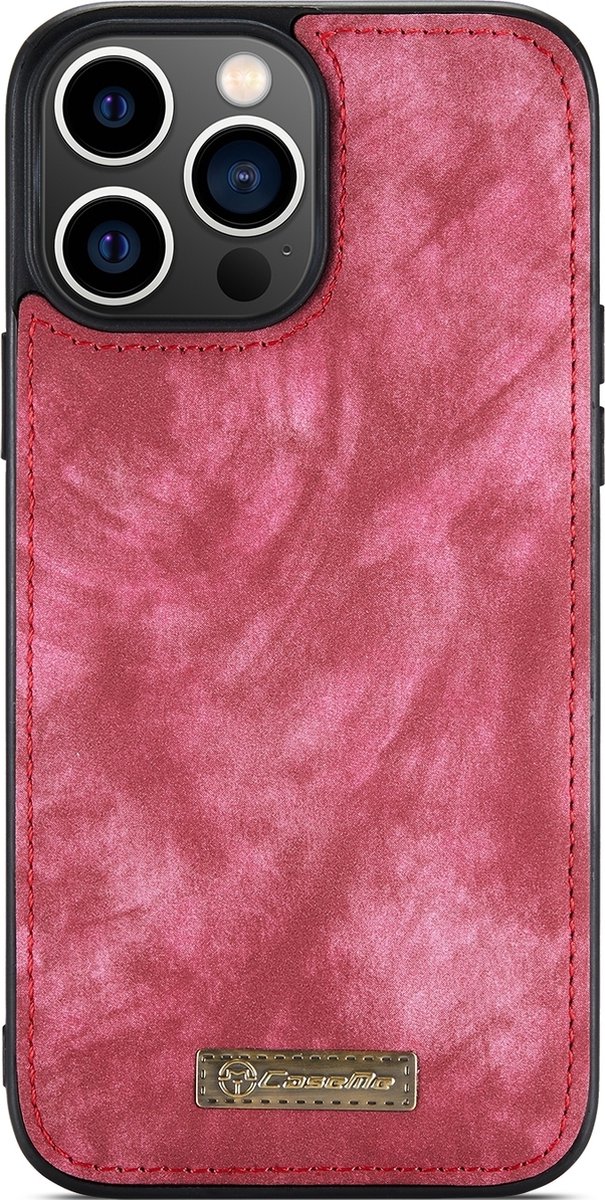 Caseme Telefoonhoesje geschikt voor Apple iPhone 15 Pro Max Hoesje | Caseme 008 Uitneembare 2in1 Bookcase Portemonnee | Pasjeshouder voor 8 Pasjes | Telefoonhoesje voor Pinpas / OV Kaart / Rijbewijs - Rood