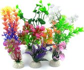 Kleurrijke Aquarium Decoratieset - Kunstplanten en Ornamenten - Natuurlijke Aquariuminrichting - Zoet- en Zoutwater - 10 Planten en 5 Ornamenten - Realistische Aquariumdecoratie