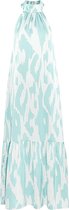 Maxi Halterjurk - Fantasie Print - Blauw met Offwhite - Maat M