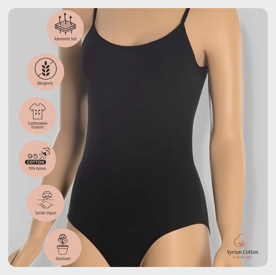 OTS Bodysuit dames, Spaghettibandjes dames body's, 96% Katoen en 4% Elastan - Zwart, XL