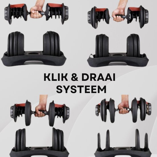 AJ-Sports Verstelbare Dumbell 24 KG - 2kg t/m 24kg - Dumbells set - Gewichten set - Halterset - Fitness gewichten - Krachttraining - Fitness - Gym - Sport - 15 Dumbells in één! - Let op PER STUK = 1 Dumbbell!