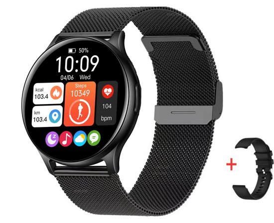 DARZ Pro 11 Smartwatch - Smartwatch Dames & Heren - HD Touchscreen - Horloge - Stappenteller - Bloeddrukmeter - Saturatiemeter - Hartslag – Zwarte metalen band - iOS en Android
