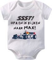 Body Bébé Hospitrix avec texte « SSST ! Papy et moi regardons MAX - Taille S - 0-3 mois - 50/56 - go max - Manches courtes - Cadeau - Grossesse - Annonce - Verstappen - Romper