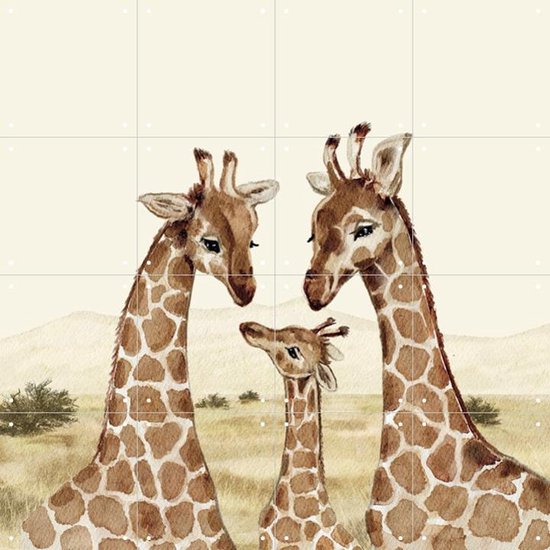 IXXI Giraffenfamilie - Wanddecoratie - Kinderen - 80 x 80 cm