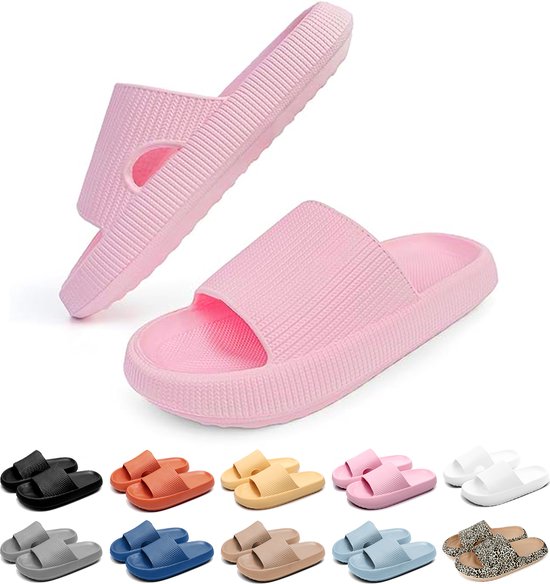 Geweo - Slippers Hommes Femmes - Chaussons de bain EVA Unisexe - Épaissies - Légères - Super Douces pour vos Pieds - Semelle intérieure Antidérapante et Ferme - Anti-Bruit - Rose - Taille 44/ 45