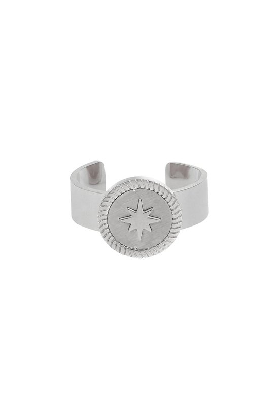 Zilveren ster ring - Zilver - Roestvrij staal - Sieraden voor dames - RVS - Stainless steel - Verstelbare ring met ster - Nikkelvrij - Roestvrij stalen