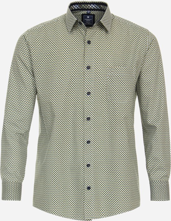 Redmond comfort fit overhemd - popeline - groen dessin - Strijkvriendelijk - Boordmaat: 53/54