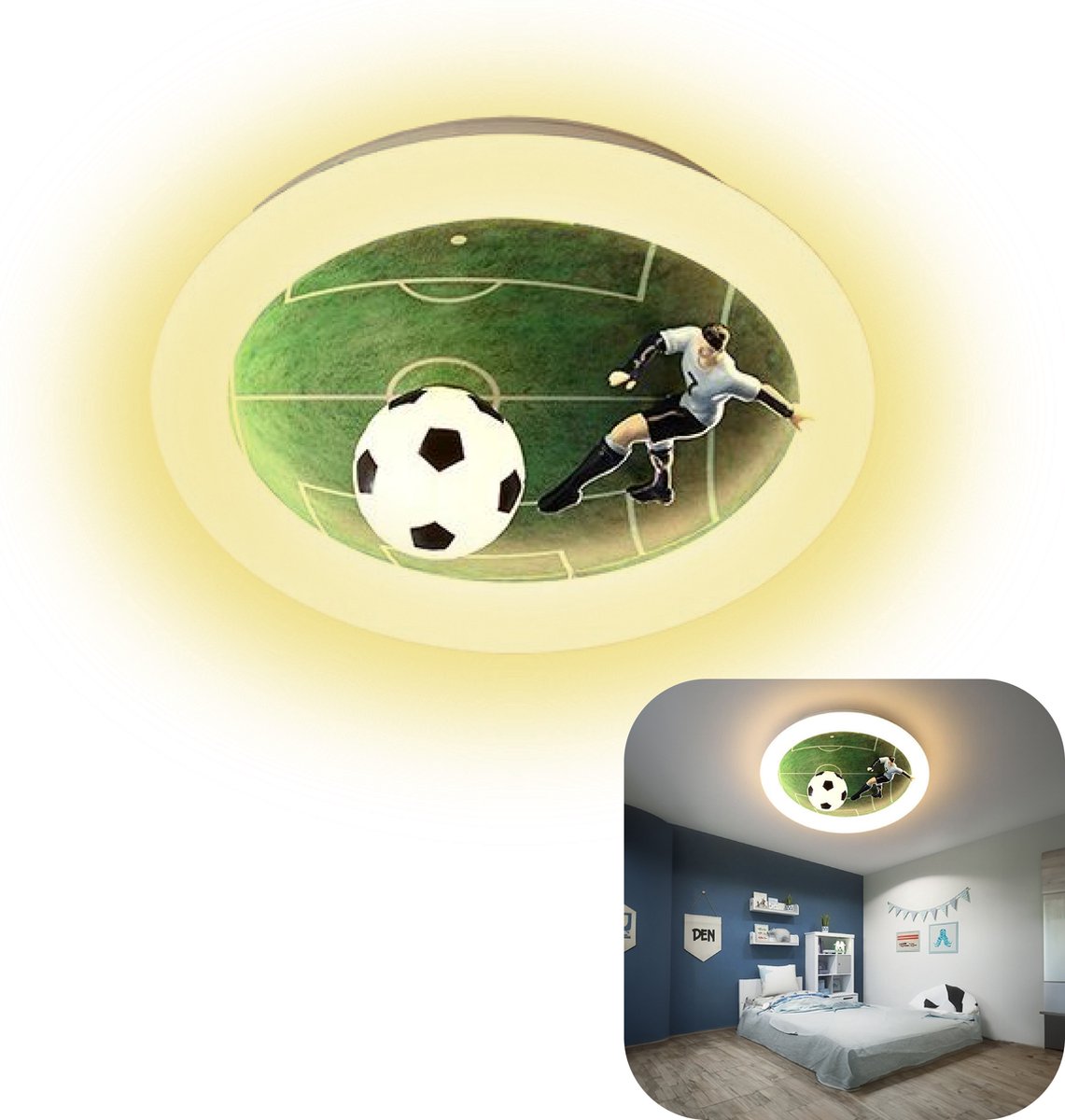 MIRO® Plafondlamp Voetbal 3D - Kinderkamer - Wandlamp - Voetbal - Dimbaar - LED - 3 Verschillende Lichtstanden - Afstandsbediening