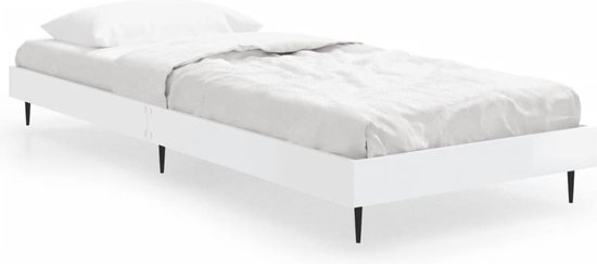 vidaXL - Bedframe - bewerkt - hout - hoogglans - wit - 75x190 - cm