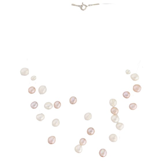 Collier de perles flottantes Behave - perles d'eau douce - rose blanc