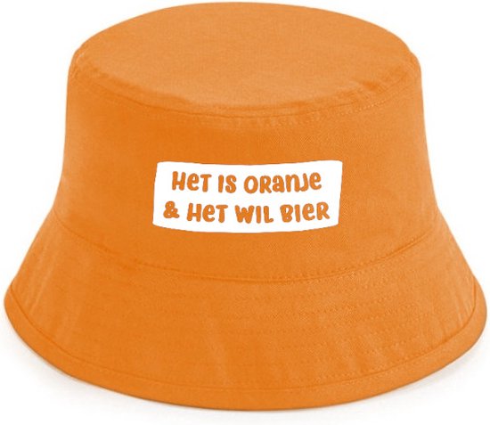 Het is oranje en het wil bier rustaagh hoedje oranje - bucket hat - vissershoedje - EK accessoires - EK artikelen - EK hoedje - EK 2024 - Nederlands Elftal