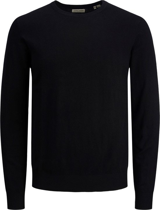 JACK & JONES Emil knit crew neck slim fit - heren pullover viscosemengsel met O-hals - zwart - Maat: L