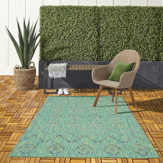 Flycarpets Lilah Geruit Buitenkleed Groen - Binnen & Buiten Vloerkleed - Laagpolig Tuintapijt / Buitentapijt - 160x230 cm