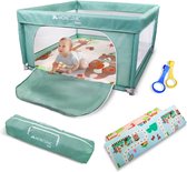 Mobiclinic Happyland - Box met tapijt - Baby's en kinderen - 125x125x67 cm - Opvouwbaar - Draagtas - Groen