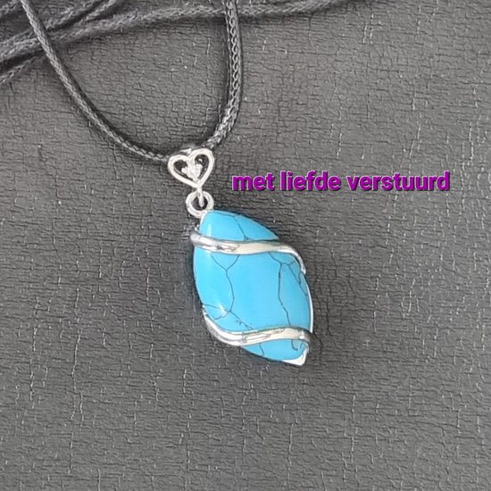 Foto: Edelsteen met leren ketting turquoise druppel hanger