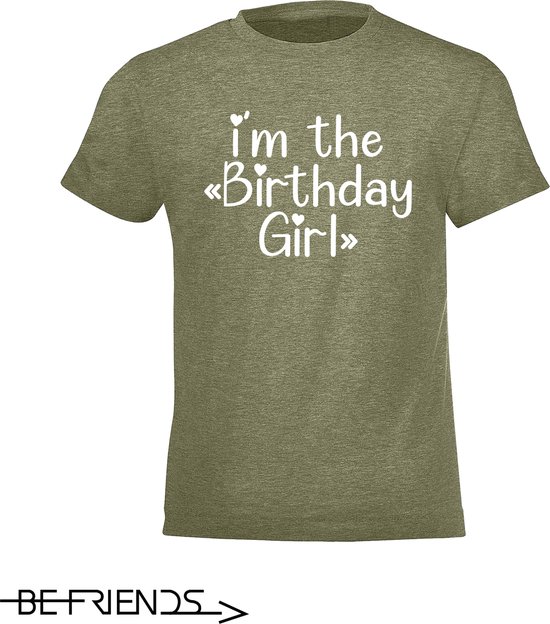 Be Friends T-Shirt - Birthday girl - Kinderen - Kaki - Maat 4 jaar