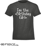 Be Friends T-Shirt - Birthday girl - Kinderen - Grijs - Maat 8 jaar