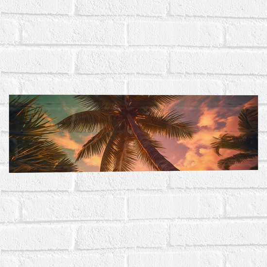 Muursticker - Onderaanzicht - Palmbomen - Kleuren - 60x20 cm Foto op Muursticker