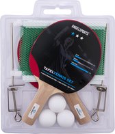 Tafeltennisset 1 Ster – 2 Bats, Netpostcombinatie & 3 Ballen – Complete Pingpong Set – Inclusief Net – Ping Pong – Longfield