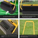 MaxxGarden gazonrol met zwarte stalen cilinder, geel frame en softgrip handgreep voor comfortabel gebruik.