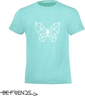 Be Friends T-Shirt - Vlinder - Kinderen - Mint groen - Maat 4 jaar