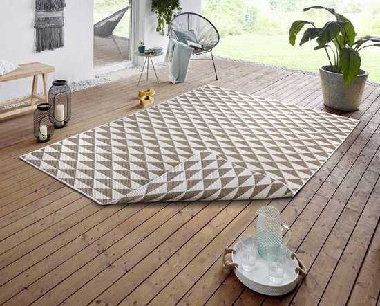 Flycarpets Omkeerbaar Vloerkleed - Tahiti - Lichtbruin / Creme - 80x350 cm