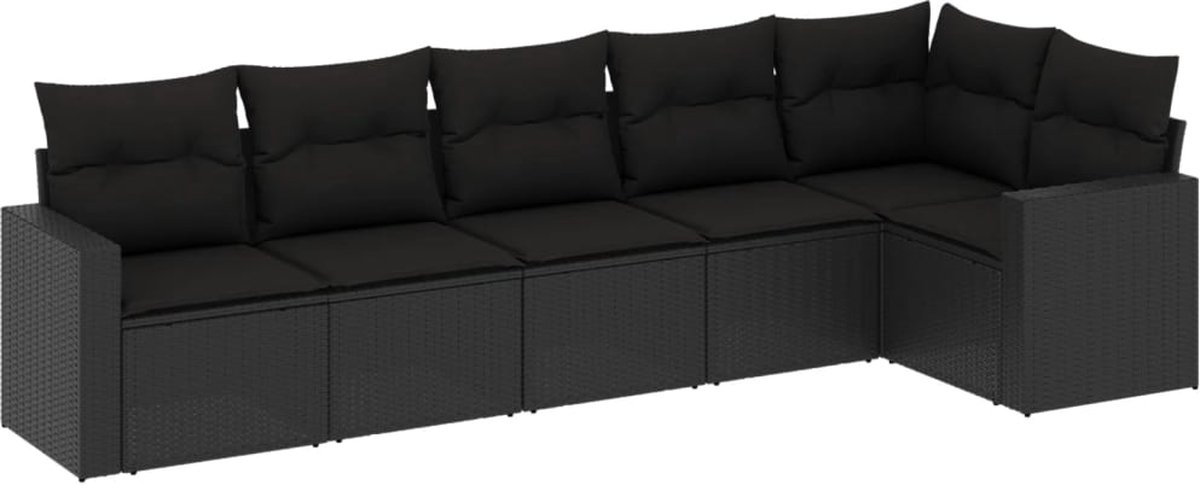vidaXL 6-delige - Loungeset - met - kussens - poly - rattan - zwart