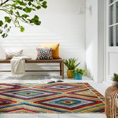 Tapis coloré Flycarpets - Bay Diamond - Poils courts - Tapis intérieur et extérieur - Multi - 200x290 cm