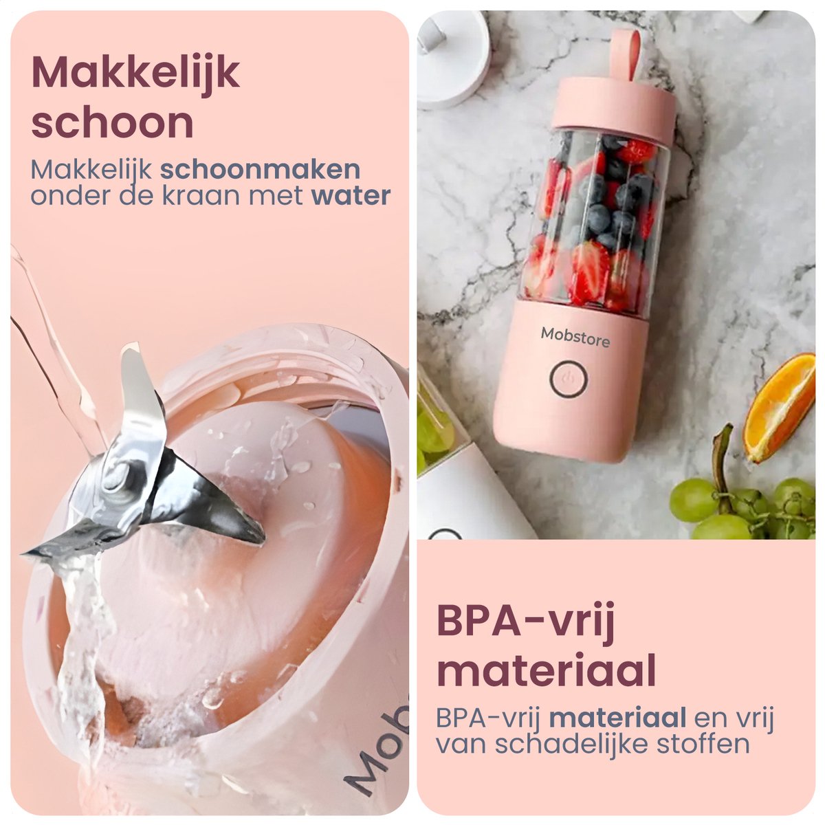 Mobstore Mini Blender - Blender to go - Smoothie Maker - Draagbare Blender - Oplaadbare mini Blender - Portable Blender - Lichtgewicht - Blender draadloos - Blender - Blenders - Blender smoothie - Keukenmachines – foto 2