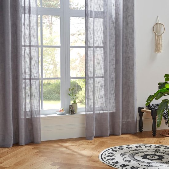 Atmosphera Rideau en Lin Alton 140x240cm - Prêt à poser avec anneaux - Grijs