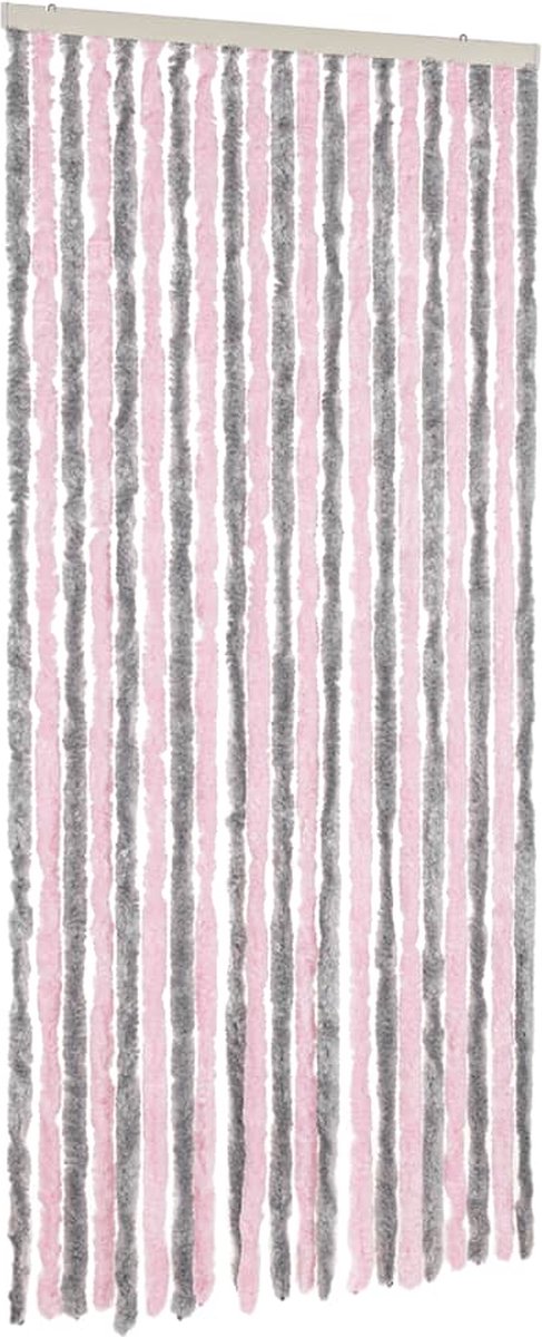 vidaXL-Vliegengordijn-56x185-cm-chenille-zilvergrijs-en-roze