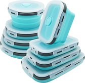 Pack van 8 opvouwbare voedselbewaarcontainers met deksels, opvouwbare lunchbox van siliconen, opvouwbare lunchbox, opvouwbare kom camping, BPA-vrij, blauw