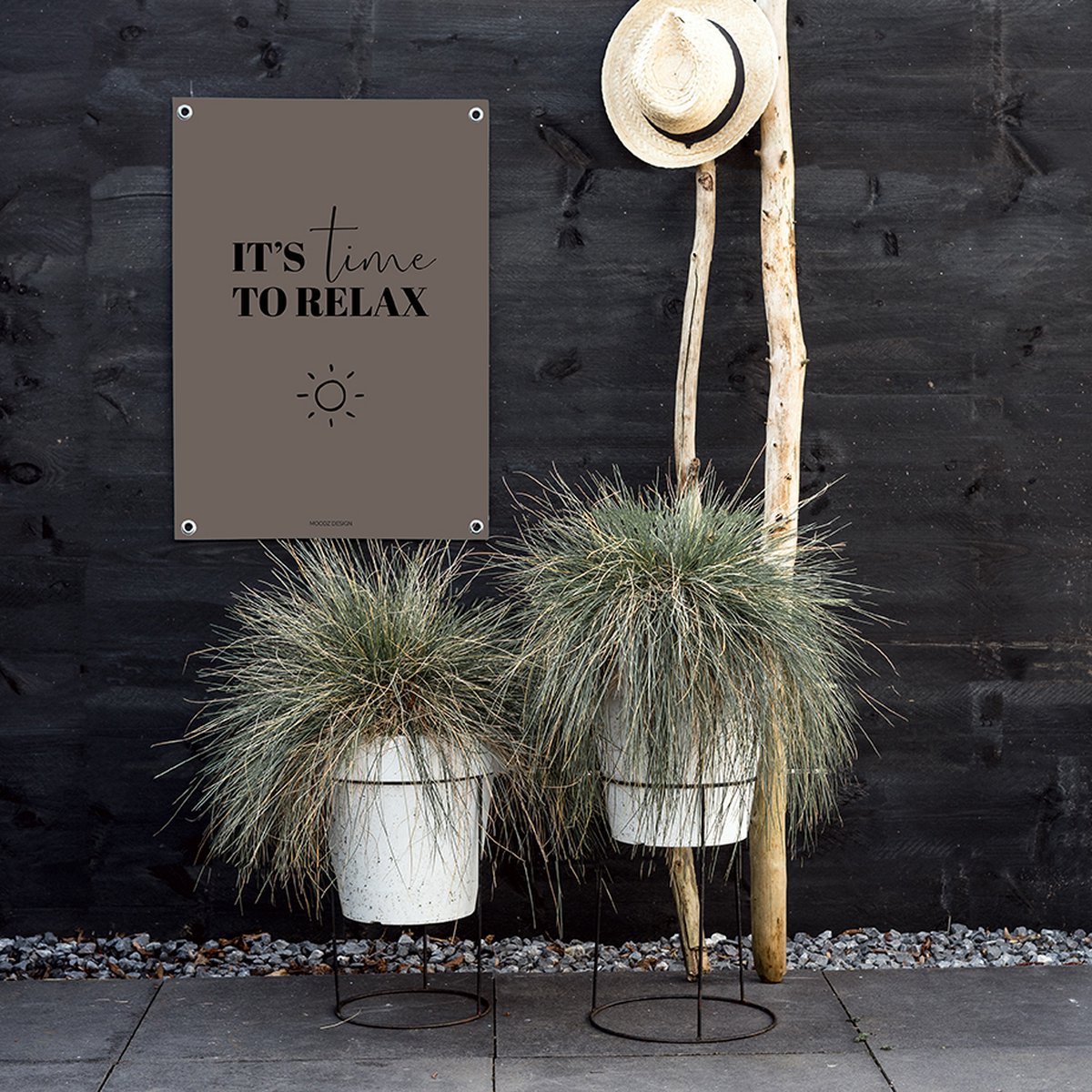 MOODZ design Tuinposter | Buitenposter | It's time to relax | 50 x 70 cm | Bruin